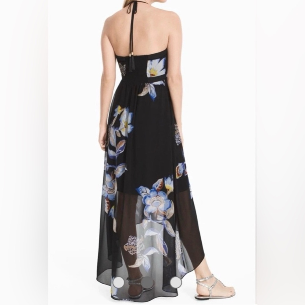 White House Black Market Black Floral Halter Maxi Dress Size 6P - Picture 2 of 4